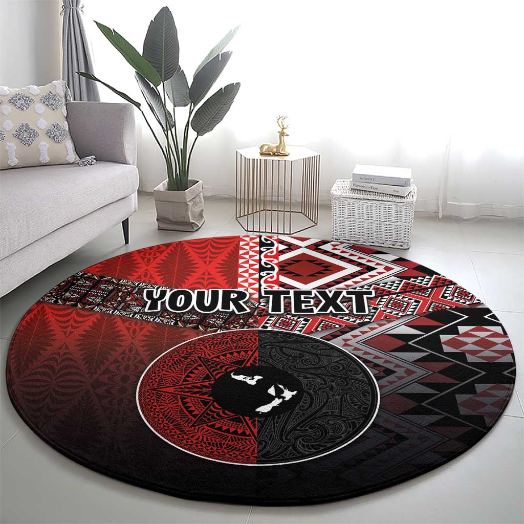 Personalised Aotearoa and Tonga Together Round Carpet Manaia and Tongan Tribal Cross - Taniko and Ngatu Art Tattoo LT03 - Polynesian Pride