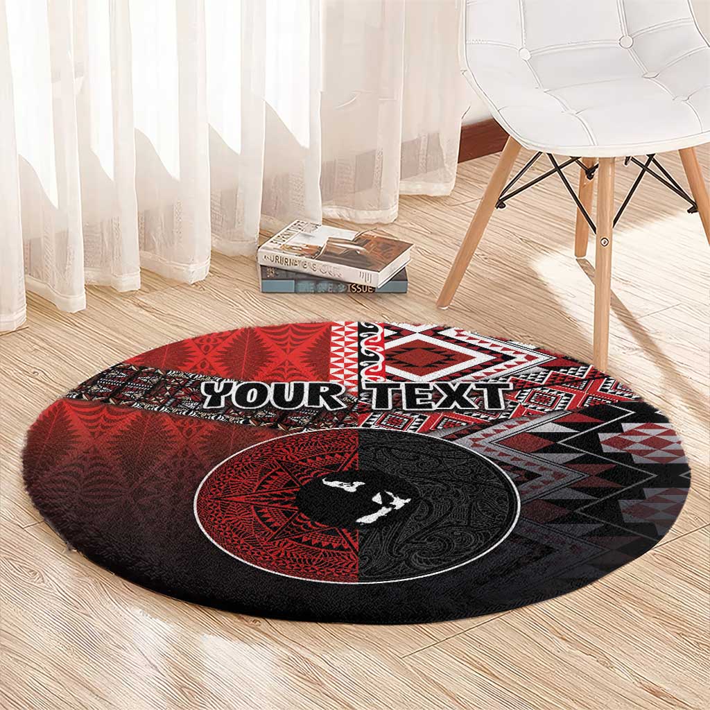 Personalised Aotearoa and Tonga Together Round Carpet Manaia and Tongan Tribal Cross - Taniko and Ngatu Art Tattoo LT03 - Polynesian Pride