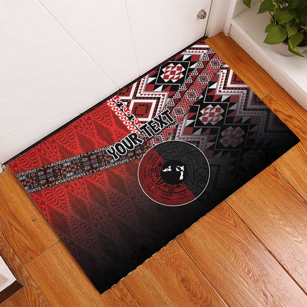 Personalised Aotearoa and Tonga Together Rubber Doormat Manaia and Tongan Tribal Cross - Taniko and Ngatu Art Tattoo LT03 - Polynesian Pride