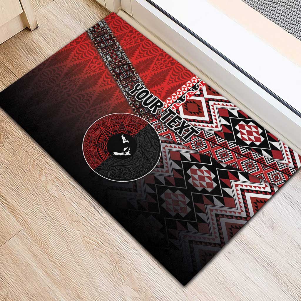 Personalised Aotearoa and Tonga Together Rubber Doormat Manaia and Tongan Tribal Cross - Taniko and Ngatu Art Tattoo LT03 - Polynesian Pride