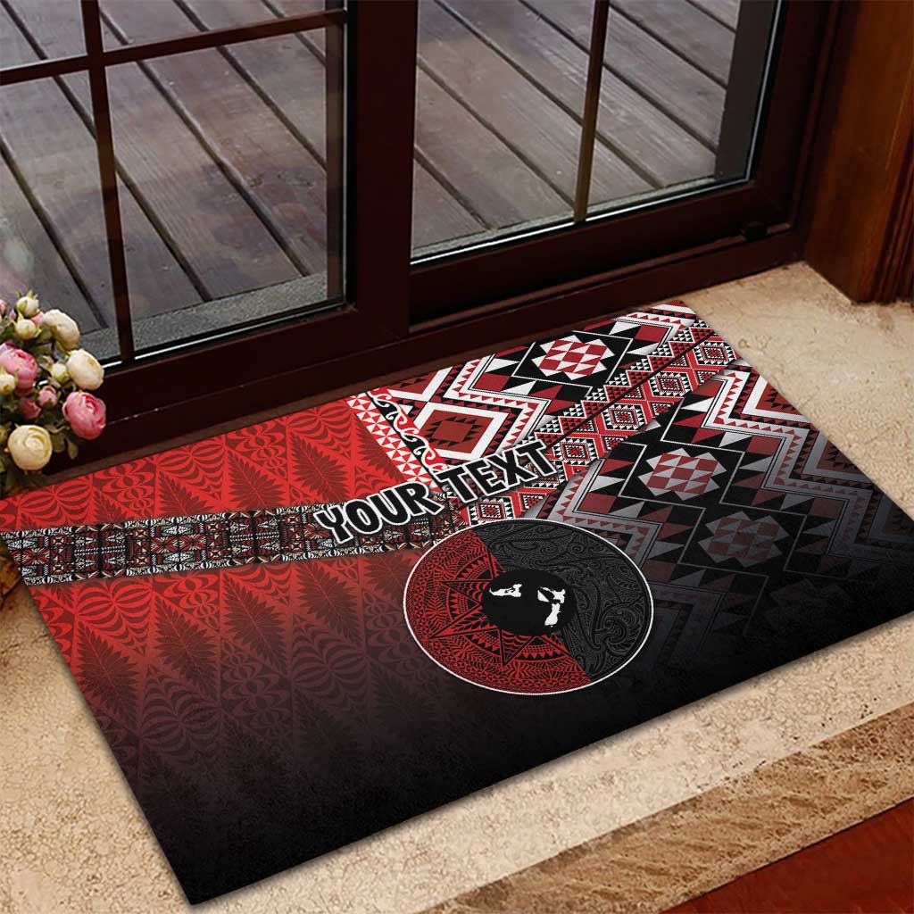 Personalised Aotearoa and Tonga Together Rubber Doormat Manaia and Tongan Tribal Cross - Taniko and Ngatu Art Tattoo LT03 - Polynesian Pride