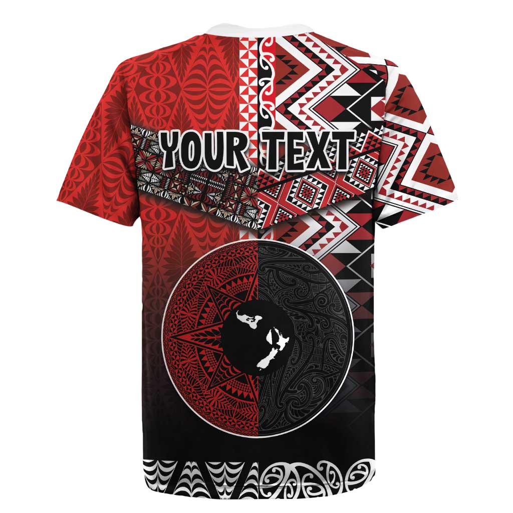 Personalised Aotearoa and Tonga Together Rugby Jersey Manaia and Tongan Tribal Cross - Taniko and Ngatu Art Tattoo