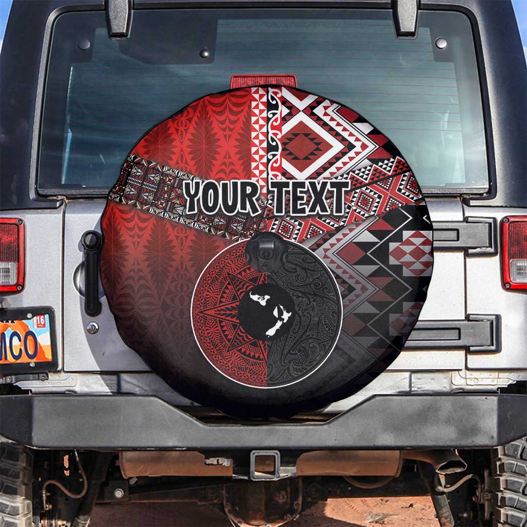 Personalised Aotearoa and Tonga Together Spare Tire Cover Manaia and Tongan Tribal Cross - Taniko and Ngatu Art Tattoo