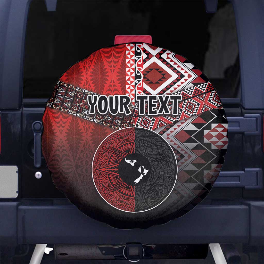 Personalised Aotearoa and Tonga Together Spare Tire Cover Manaia and Tongan Tribal Cross - Taniko and Ngatu Art Tattoo