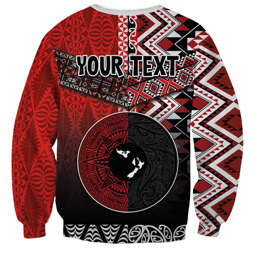 Personalised Aotearoa and Tonga Together Sweatshirt Manaia and Tongan Tribal Cross - Taniko and Ngatu Art Tattoo LT03 - Polynesian Pride