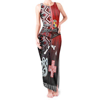 Personalised Aotearoa and Tonga Together Tank Maxi Dress Manaia and Tongan Tribal Cross - Taniko and Ngatu Art Tattoo LT03 Women Red - Polynesian Pride