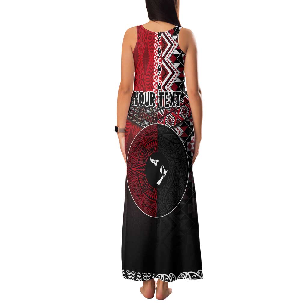 Personalised Aotearoa and Tonga Together Tank Maxi Dress Manaia and Tongan Tribal Cross - Taniko and Ngatu Art Tattoo LT03 - Polynesian Pride