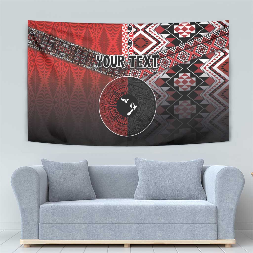 Personalised Aotearoa and Tonga Together Tapestry Manaia and Tongan Tribal Cross - Taniko and Ngatu Art Tattoo