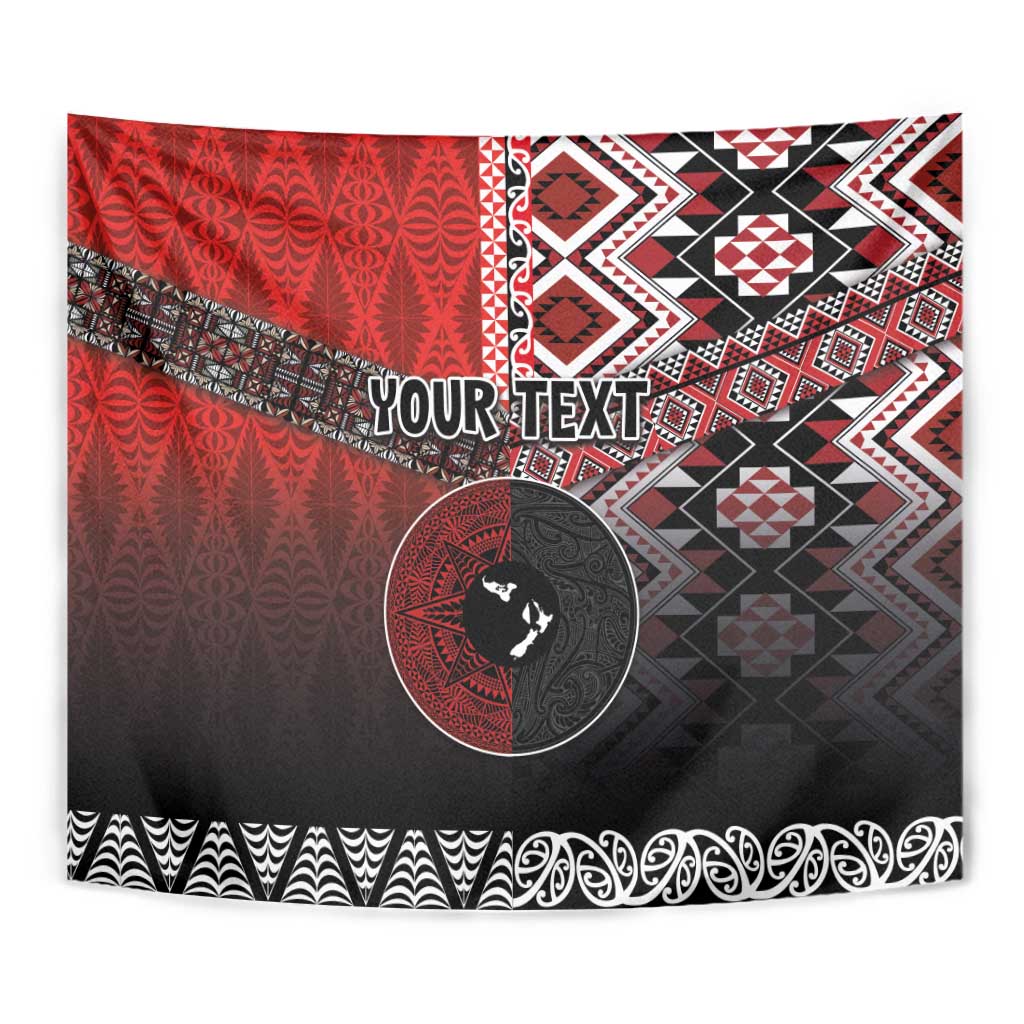 Personalised Aotearoa and Tonga Together Tapestry Manaia and Tongan Tribal Cross - Taniko and Ngatu Art Tattoo
