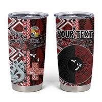 Personalised Aotearoa and Tonga Together Tumbler Cup Manaia and Tongan Tribal Cross - Taniko and Ngatu Art Tattoo
