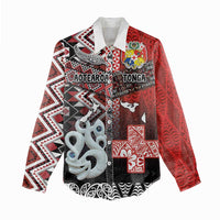 Personalised Aotearoa and Tonga Together Women Casual Shirt Manaia and Tongan Tribal Cross - Taniko and Ngatu Art Tattoo LT03 - Polynesian Pride