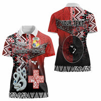 Personalised Aotearoa and Tonga Together Women Polo Shirt Manaia and Tongan Tribal Cross - Taniko and Ngatu Art Tattoo LT03 - Polynesian Pride