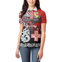 Personalised Aotearoa and Tonga Together Women Polo Shirt Manaia and Tongan Tribal Cross - Taniko and Ngatu Art Tattoo LT03 - Polynesian Pride