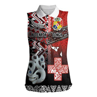 Personalised Aotearoa and Tonga Together Women Sleeveless Polo Shirt Manaia and Tongan Tribal Cross - Taniko and Ngatu Art Tattoo LT03 Female Red - Polynesian Pride
