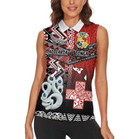 Personalised Aotearoa and Tonga Together Women Sleeveless Polo Shirt Manaia and Tongan Tribal Cross - Taniko and Ngatu Art Tattoo LT03 - Polynesian Pride
