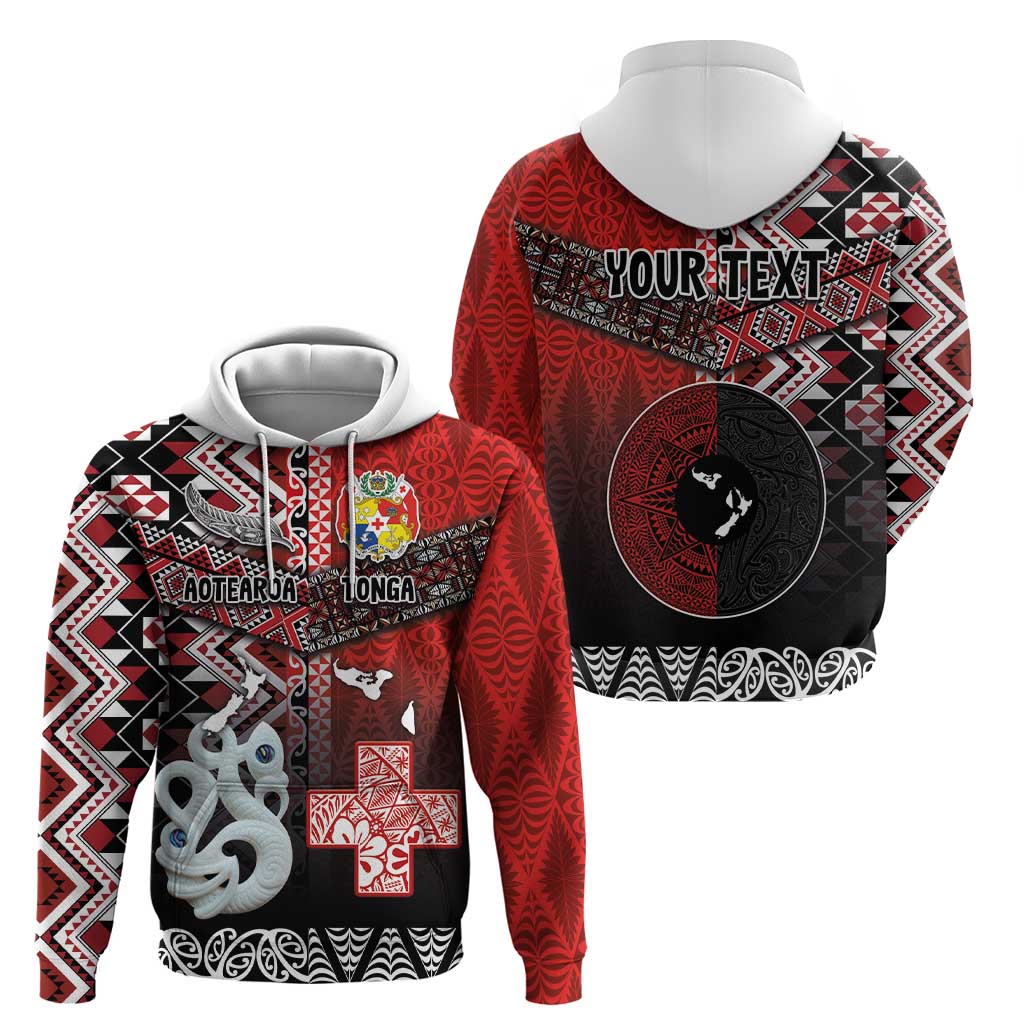 Personalised Aotearoa and Tonga Together Zip Hoodie Manaia and Tongan Tribal Cross - Taniko and Ngatu Art Tattoo LT03 - Polynesian Pride