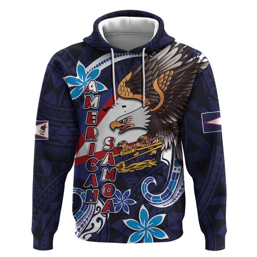 American Samoa Flag Day Hoodie Bald Eagle with Uatogi and Fue - Polynesian and Floral Tribal Tattoo