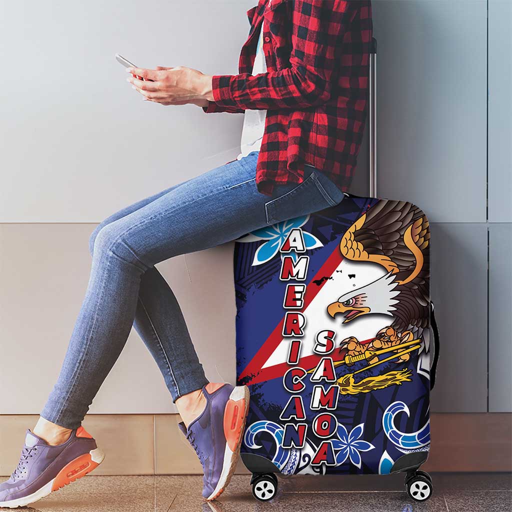 American Samoa Flag Day Luggage Cover Bald Eagle with Uatogi and Fue - Polynesian and Floral Tribal Tattoo