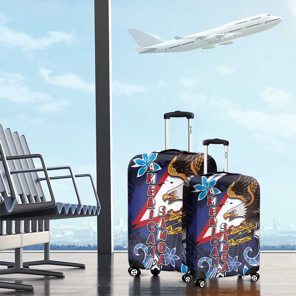 American Samoa Flag Day Luggage Cover Bald Eagle with Uatogi and Fue - Polynesian and Floral Tribal Tattoo