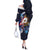 American Samoa Flag Day Off The Shoulder Long Sleeve Dress Bald Eagle with Uatogi and Fue - Polynesian and Floral Tribal Tattoo