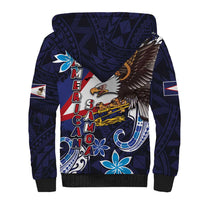 American Samoa Flag Day Sherpa Hoodie Bald Eagle with Uatogi and Fue - Polynesian and Floral Tribal Tattoo