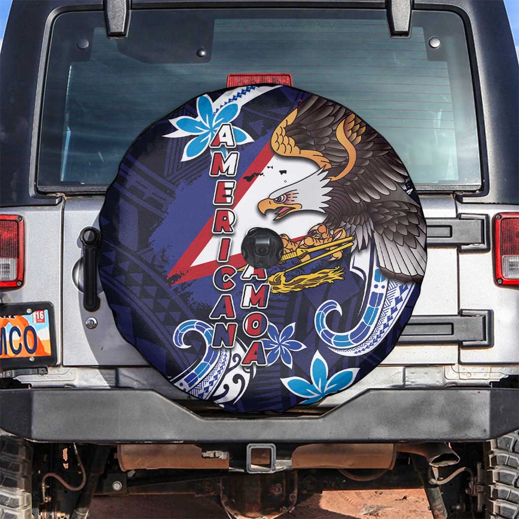 American Samoa Flag Day Spare Tire Cover Bald Eagle with Uatogi and Fue - Polynesian and Floral Tribal Tattoo
