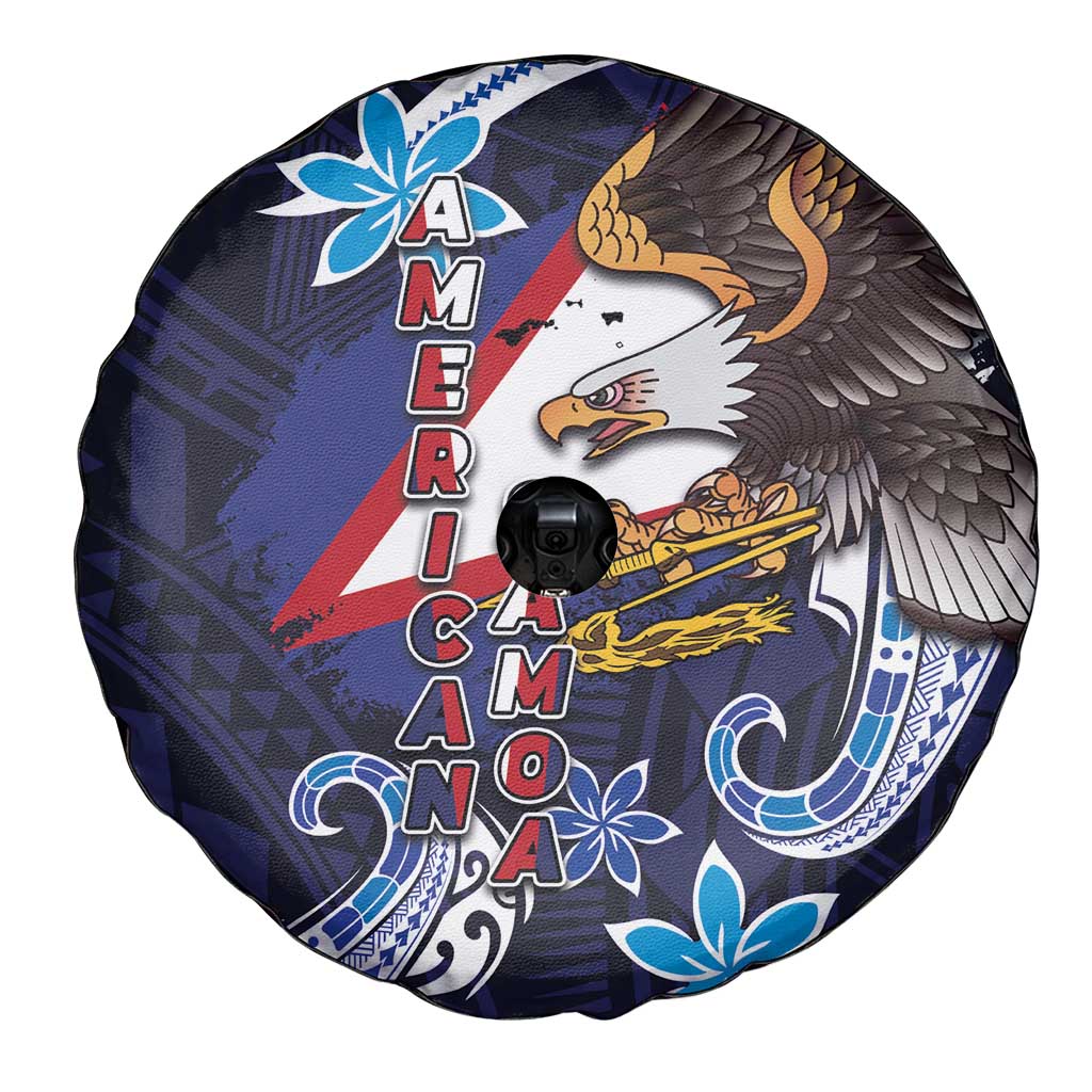 American Samoa Flag Day Spare Tire Cover Bald Eagle with Uatogi and Fue - Polynesian and Floral Tribal Tattoo