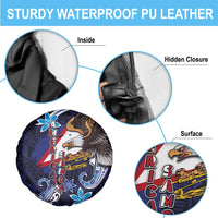 American Samoa Flag Day Spare Tire Cover Bald Eagle with Uatogi and Fue - Polynesian and Floral Tribal Tattoo