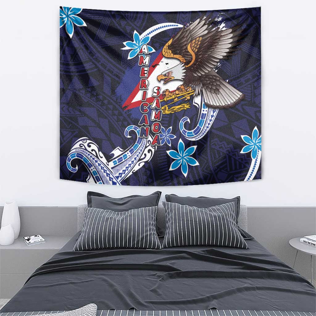 American Samoa Flag Day Tapestry Bald Eagle with Uatogi and Fue - Polynesian and Floral Tribal Tattoo