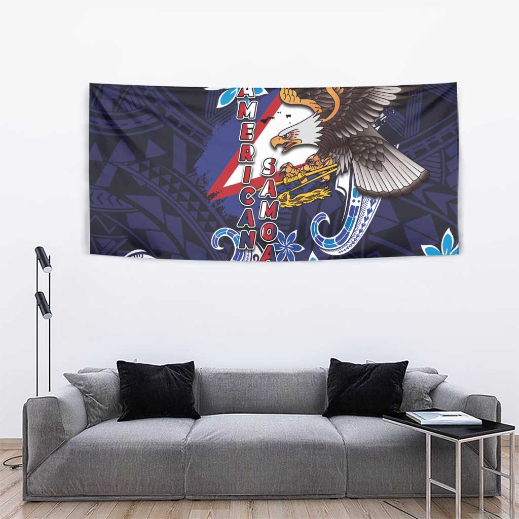 American Samoa Flag Day Tapestry Bald Eagle with Uatogi and Fue - Polynesian and Floral Tribal Tattoo
