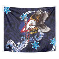 American Samoa Flag Day Tapestry Bald Eagle with Uatogi and Fue - Polynesian and Floral Tribal Tattoo