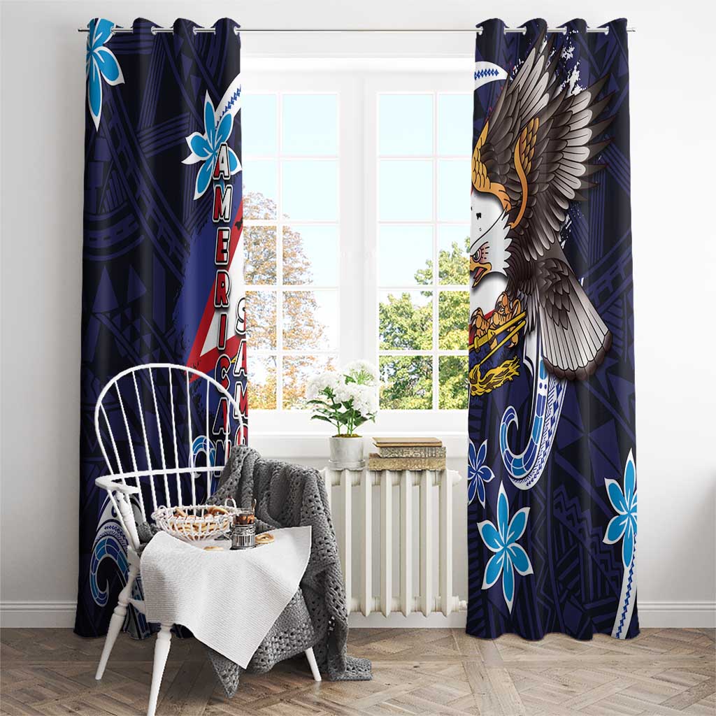 American Samoa Flag Day Window Curtain Bald Eagle with Uatogi and Fue - Polynesian and Floral Tribal Tattoo