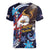 American Samoa Flag Day Women V-Neck T-Shirt Bald Eagle with Uatogi and Fue - Polynesian and Floral Tribal Tattoo