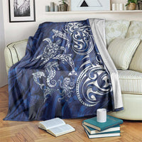 New Zealand Connecting with Seas Blanket Maori Tribal and Sea Animals Tattoo - White Glass Style LT03 Navy - Polynesian Pride