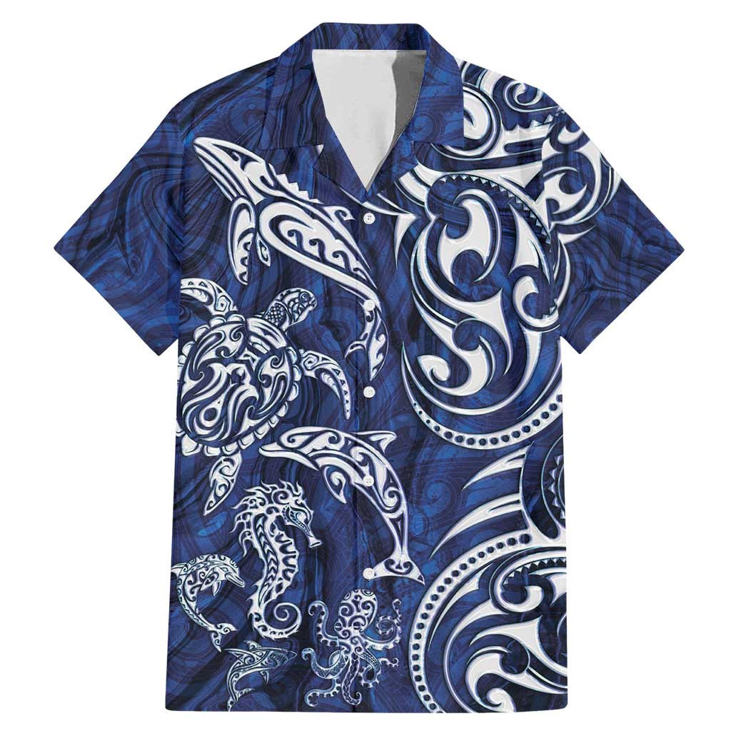 New Zealand Connecting with Seas Family Matching Mermaid Dress and Hawaiian Shirt Maori Tribal and Sea Animals Tattoo - White Glass Style