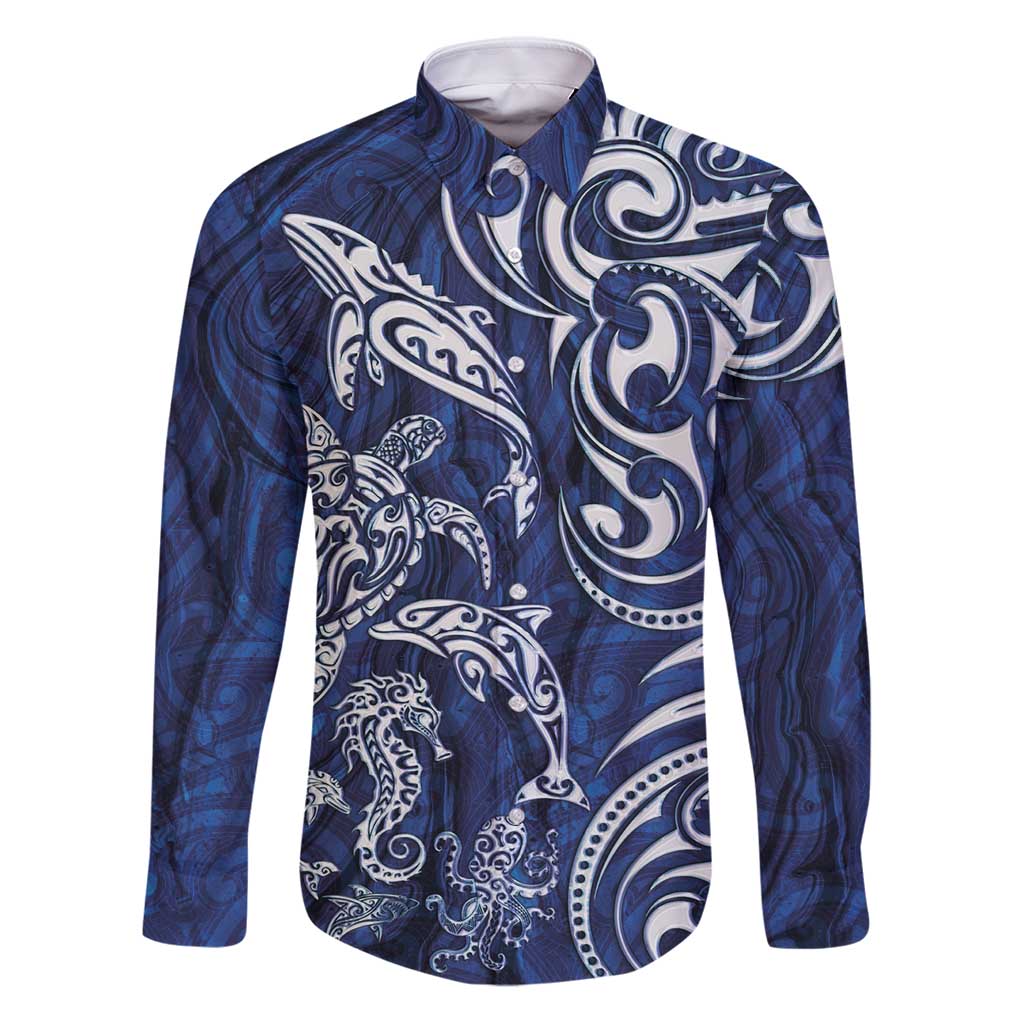 New Zealand Connecting with Seas Family Matching Puletasi and Hawaiian Shirt Maori Tribal and Sea Animals Tattoo - White Glass Style