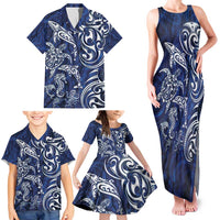 New Zealand Connecting with Seas Family Matching Tank Maxi Dress and Hawaiian Shirt Maori Tribal and Sea Animals Tattoo - White Glass Style