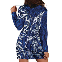 New Zealand Connecting with Seas Hoodie Dress Maori Tribal and Sea Animals Tattoo - White Glass Style LT03 - Polynesian Pride