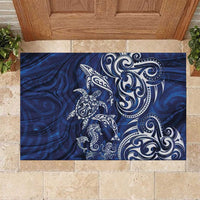 New Zealand Connecting with Seas Rubber Doormat Maori Tribal and Sea Animals Tattoo - White Glass Style LT03 Navy - Polynesian Pride