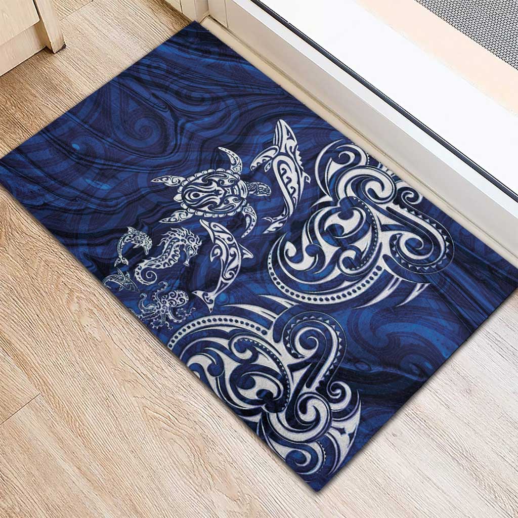 New Zealand Connecting with Seas Rubber Doormat Maori Tribal and Sea Animals Tattoo - White Glass Style LT03 - Polynesian Pride