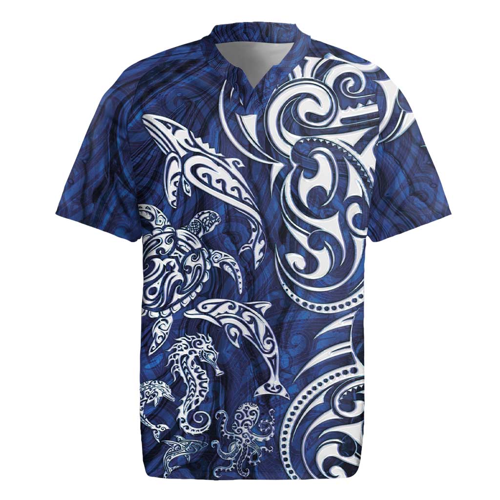 New Zealand Connecting with Seas Rugby Jersey Maori Tribal and Sea Animals Tattoo - White Glass Style