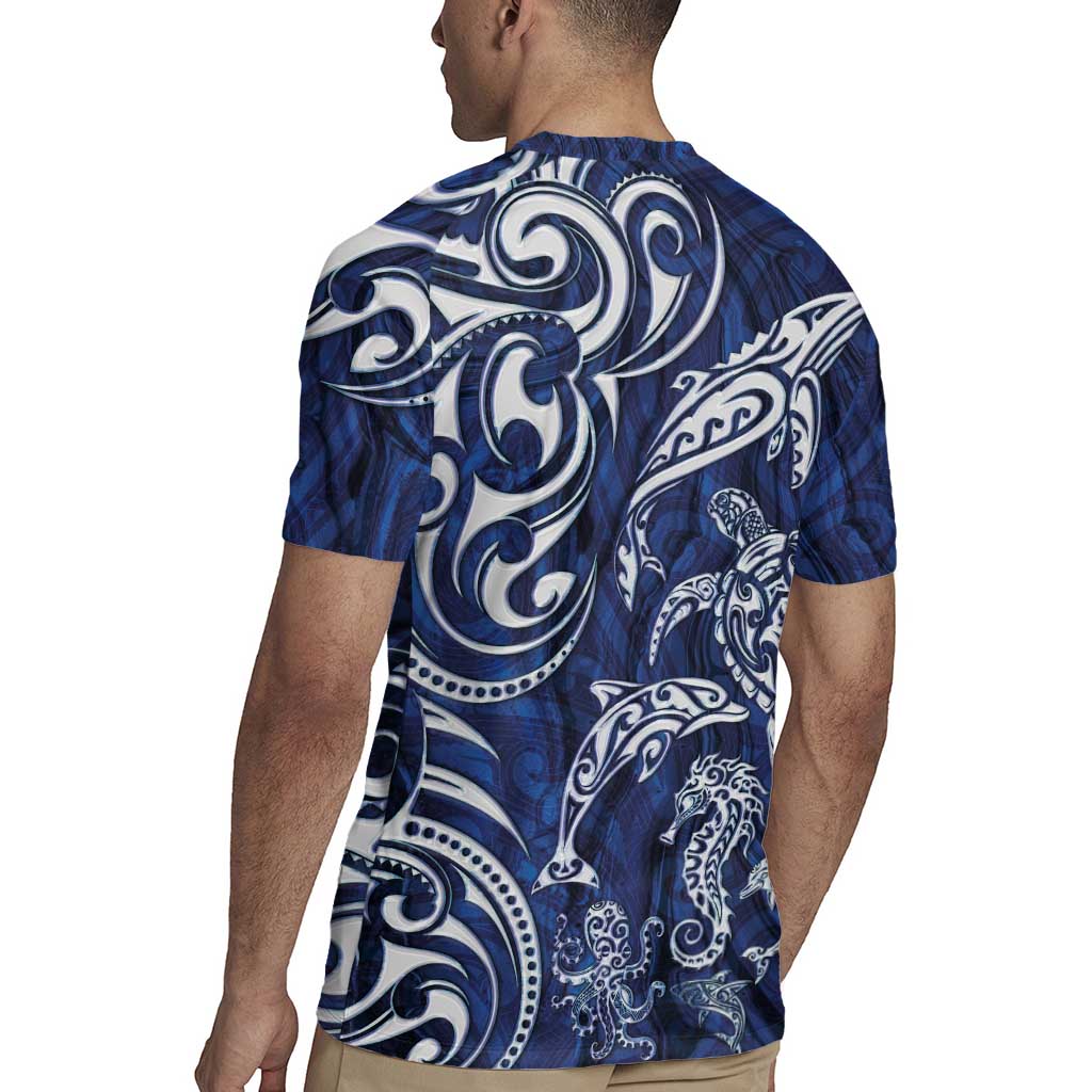 New Zealand Connecting with Seas Rugby Jersey Maori Tribal and Sea Animals Tattoo - White Glass Style
