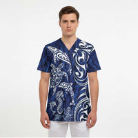 New Zealand Connecting with Seas Scrub Top Maori Tribal and Sea Animals Tattoo - White Glass Style - Polynesian Pride