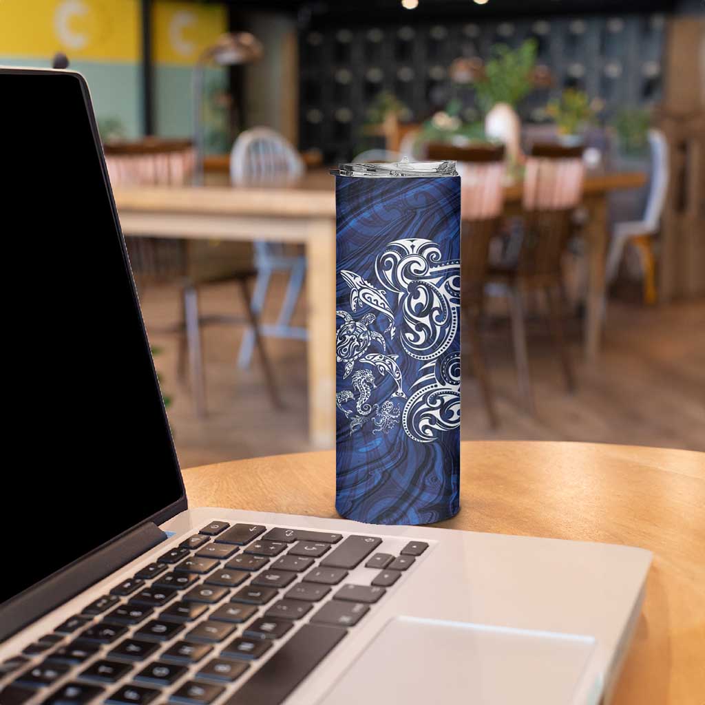 New Zealand Connecting with Seas Skinny Tumbler Maori Tribal and Sea Animals Tattoo - White Glass Style LT03 - Polynesian Pride