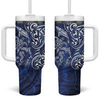 New Zealand Connecting with Seas Tumbler With Handle Maori Tribal and Sea Animals Tattoo - White Glass Style