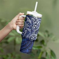 New Zealand Connecting with Seas Tumbler With Handle Maori Tribal and Sea Animals Tattoo - White Glass Style