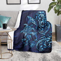 New Zealand Connecting with Seas Blanket Maori Tribal and Sea Animals Tattoo - Sea Texture Glass Style LT03 - Polynesian Pride