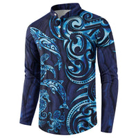 New Zealand Connecting with Seas Button Sweatshirt Maori Tribal and Sea Animals Tattoo - Sea Texture Glass Style LT03 - Polynesian Pride