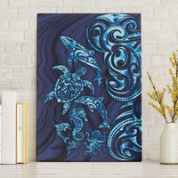 New Zealand Connecting with Seas Canvas Wall Art Maori Tribal and Sea Animals Tattoo - Sea Texture Glass Style LT03 Without Frame Navy - Polynesian Pride