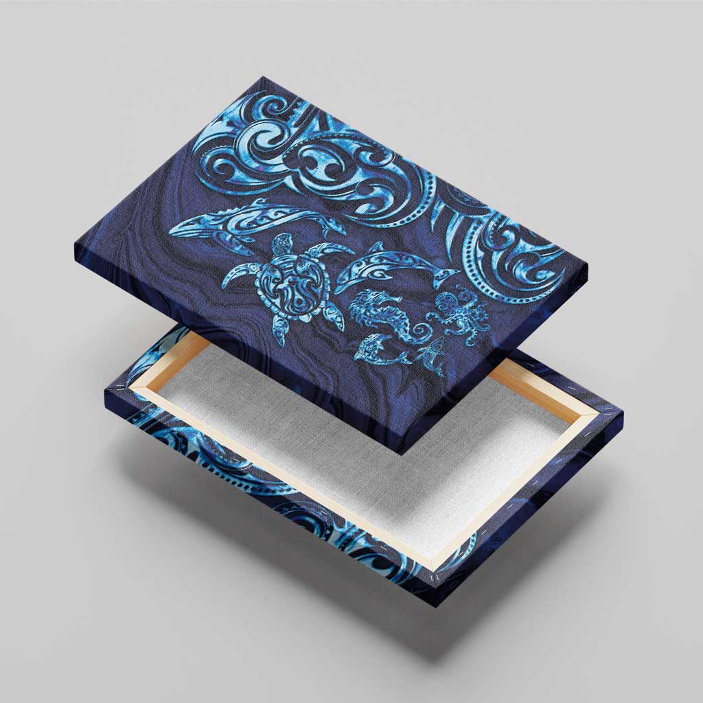 New Zealand Connecting with Seas Canvas Wall Art Maori Tribal and Sea Animals Tattoo - Sea Texture Glass Style LT03 - Polynesian Pride